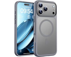 Geschikt voor Apple iPhone 17 Pro Max - Millitaire - Anti-vingerafdruk - Geschikt voor Mag - Volledige Camerabescherming - Schokbestendig - Dun - Matte Back Cover Hoesje - Grijs