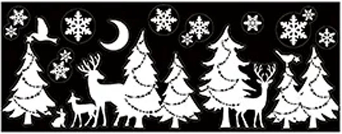 Anna's Collection Kerst raamstickers Bomen met maan - vel van 34 x 28 cm - raamdecoratie - raamversiering