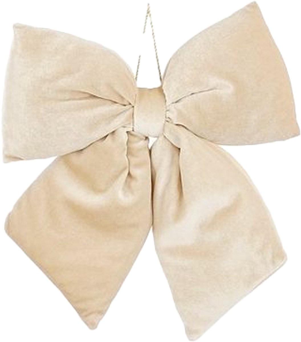 Mica Decorations Kerst strik ornament - creme - 30 x 34 cm - polyester velvet- kerststrik