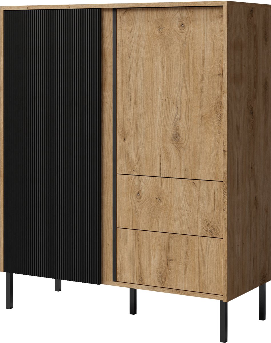 AZ Home Dressior MIA 1 100cm Eiken Zwart Mat Industriele Meubel Moderne Commode Kast Commode Opbergkast Woonkamer 100x122x41cm
