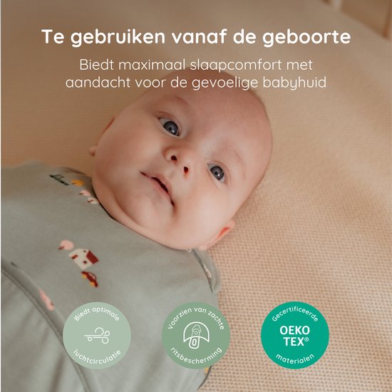 Puckababy Piep Inbakerslaapzakje baby (0-3m) - Tiny Village - Katoen TOG 0.5 - Zomerslaapzak van Puckababy — afbeelding 5