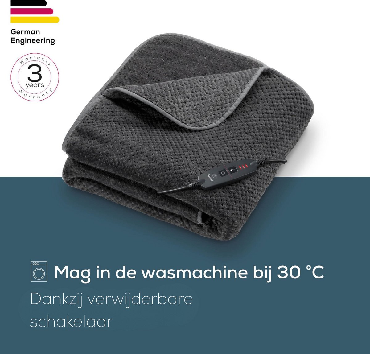 Beurer Elektrische Deken - Warmtedeken - 1 persoons 180x130cm - Knuffeldeken - BSS (Beurer Safety System) - Grijs - 3 Jaar Garantie – foto 6