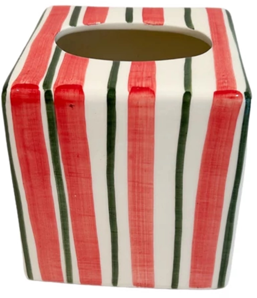 Val Pottery Marvelous tissue box 13.5x13.5cm H15cm rode streep