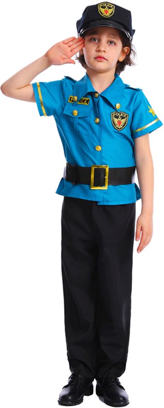 Politiekostuum voor kinderen, politiekostuum voor kinderen, carnavalskostuums, Halloween-kostuum, politie-uitrusting, speelgoed met politiehemd, broek, pet, handboeien, walkie-talkie, politiebadge