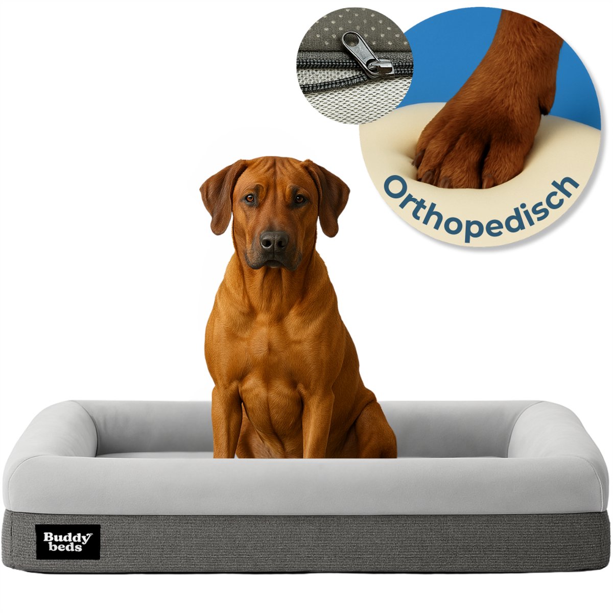 Buddy Beds Orthopedische Hondenmand Large - Orthopedisch Hondenkussen - Hondenbed – Hondensofa – Hondenbank – Grijs – Large (L115 x B90 x H20)