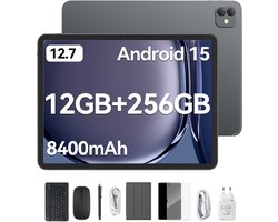 Blackview LINK 8 Tablet - Octa Core G100 Tablet - 12.7 Inch - 36 GB RAM + 256 GB ROM - Android 15 Tablet - Met Toetsenbord(QWERTY), Beschermhoes, Muis, Stylus - 8400 mAh - 90 Hz 2K FHD Scherm - Widevine L1 - 5G WiFi - Gezichtsherkenning - Zwart