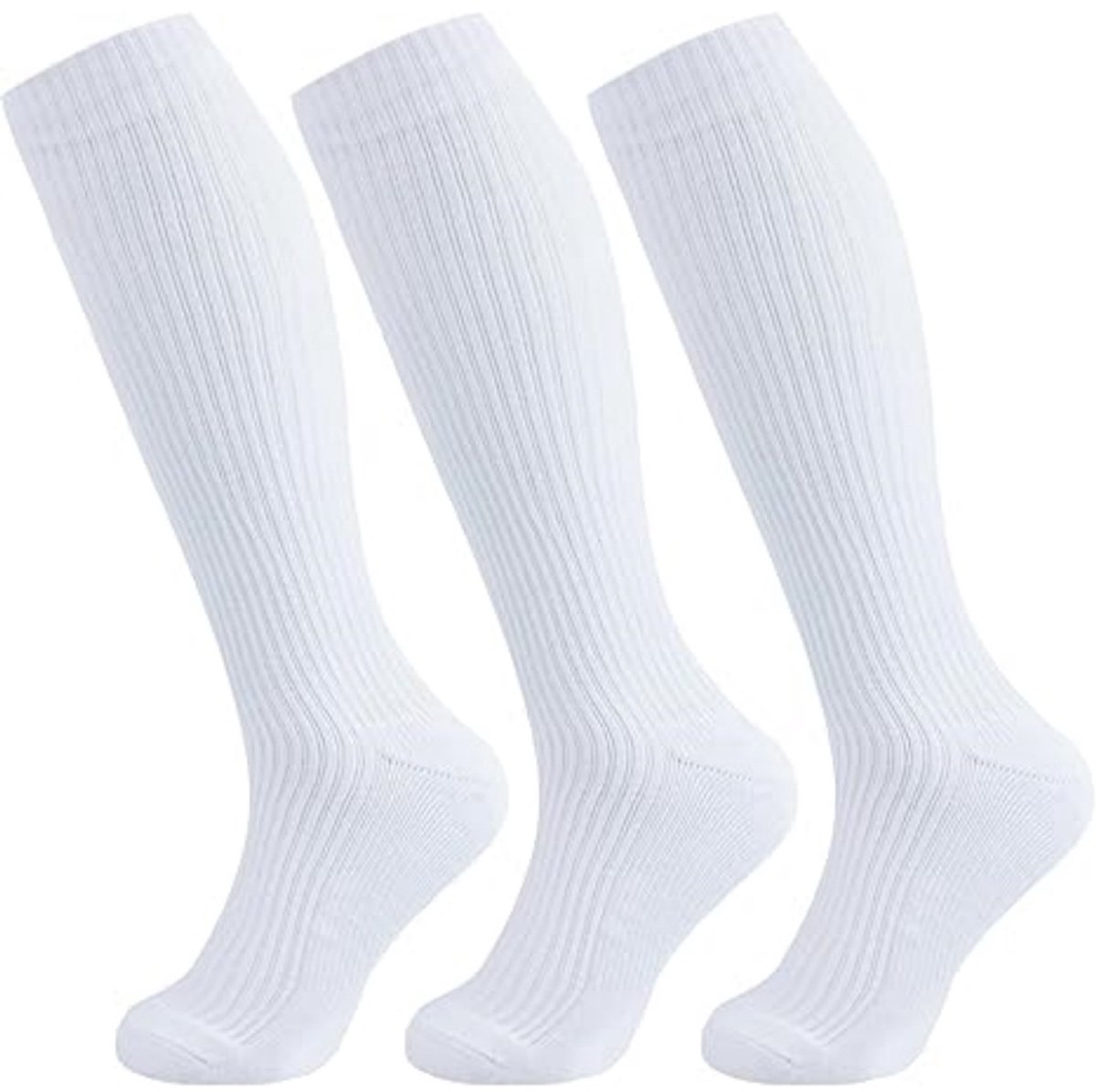 Dairy 3 paar - Sportsokken - Kuitsokken tot over de knie - Hoge stretch sokken voor herfst en winter - Compressiesokken Vormgevende beensokken Europese stijl - Hardloopsokken (L/XL (maat 39-45)，Wit)