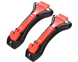 EXCITAT Auto noodhamer - veiligheidshamer - auto-ontsnappingsgereedschap - met gordelsnijder - 2 stuks