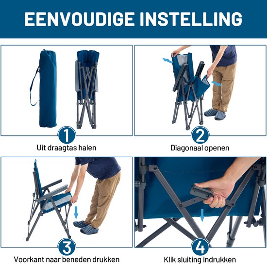 TIMBER RIDGE 2 Stuks Campingstoelen - Opvouwbaar - 4 Verstelbare Standen - 260 KG draagvermogen - Vouwstoel - Visstoel - Blauw van Timber Ridge — afbeelding 5