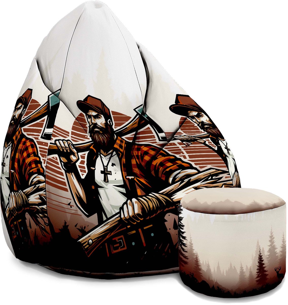 DreamRoots Velvet Zitzak voor Volwassenen – Luxe Beanbag met Voetsteun en Afneembare Hoes – Inclusief Vulling – 80x80x120 cm - Lumberjack