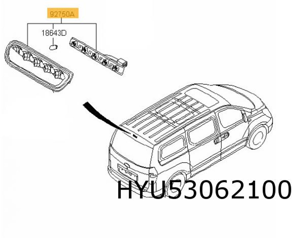 Hyundai H300 derde remlicht (bij achterdeuren) Origineel! 927504H010