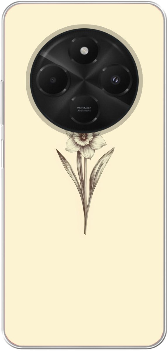 Telefoonhoesje Geschikt voor Xiaomi Geschikt voor Poco C75 hoesje - Zwart - Narcis - Illustratie - Siliconen Telefoonhoesje Telefoonhoesje
