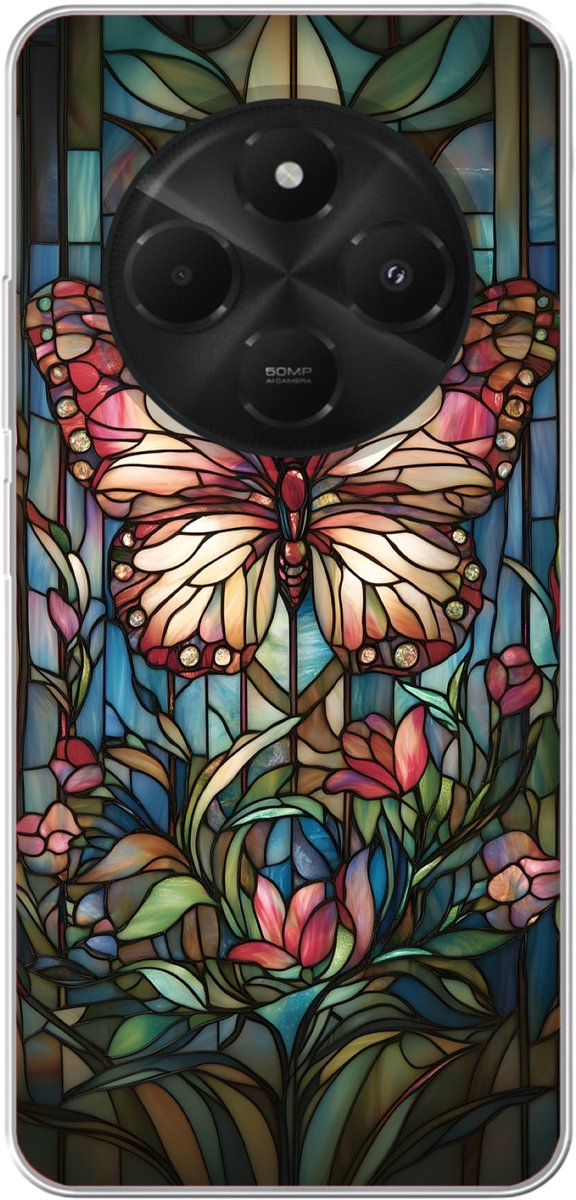 Telefoonhoesje Geschikt voor Xiaomi Geschikt voor Poco M7 hoesje - Vlinder - Roze - Bloemen - Bladeren - Siliconen Telefoonhoesje Telefoonhoesje