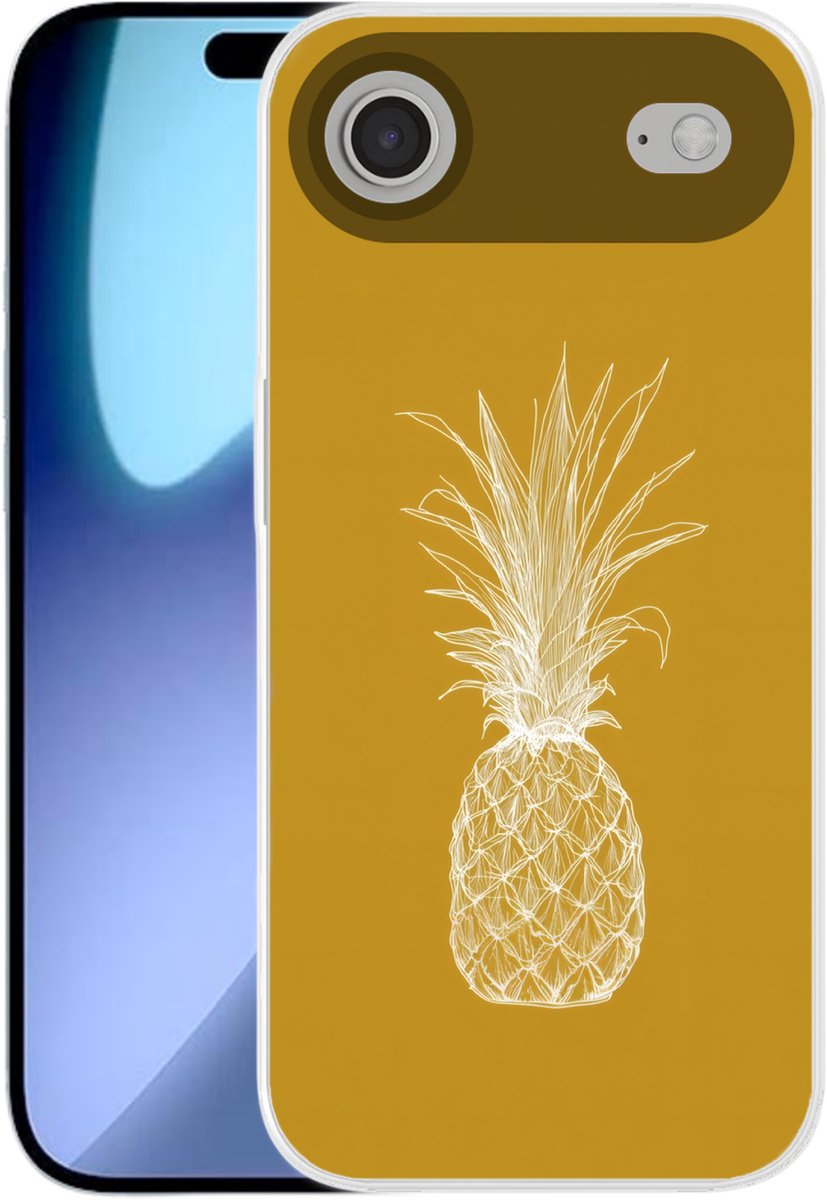 Telefoonhoesje Geschikt voor iPhone Air hoesje - Lijnillustratie - Ananas - Bladkroon - Okergeel - Siliconen Telefoonhoesje Telefoonhoesje
