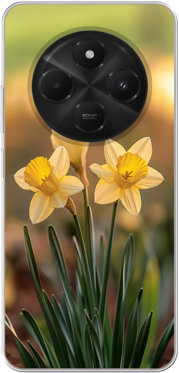 Telefoonhoesje Geschikt voor Xiaomi Geschikt voor Poco M7 hoesje - Bloemen - Geel - Wazig - Siliconen Telefoonhoesje Telefoonhoesje