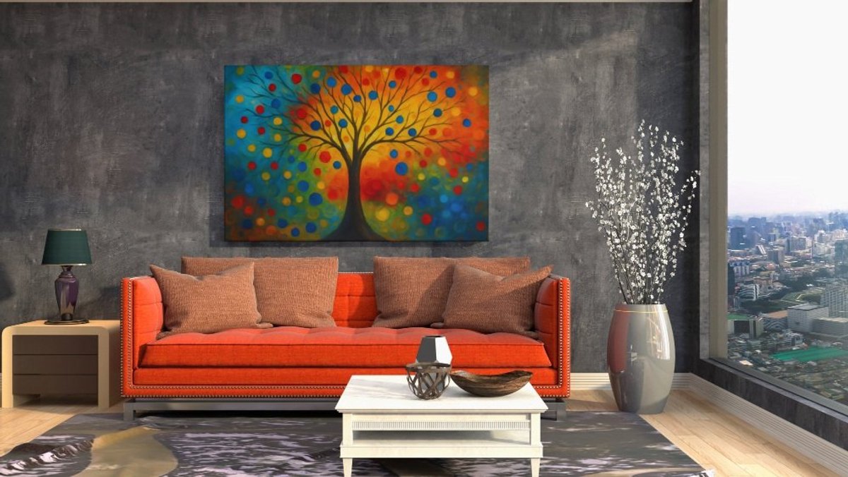 Trendex Global Canvas Schilderij - Boom van het Leven - Kunst - Wanddecoratie - Woonkamer - 150x100x2 cm Kleurrijk