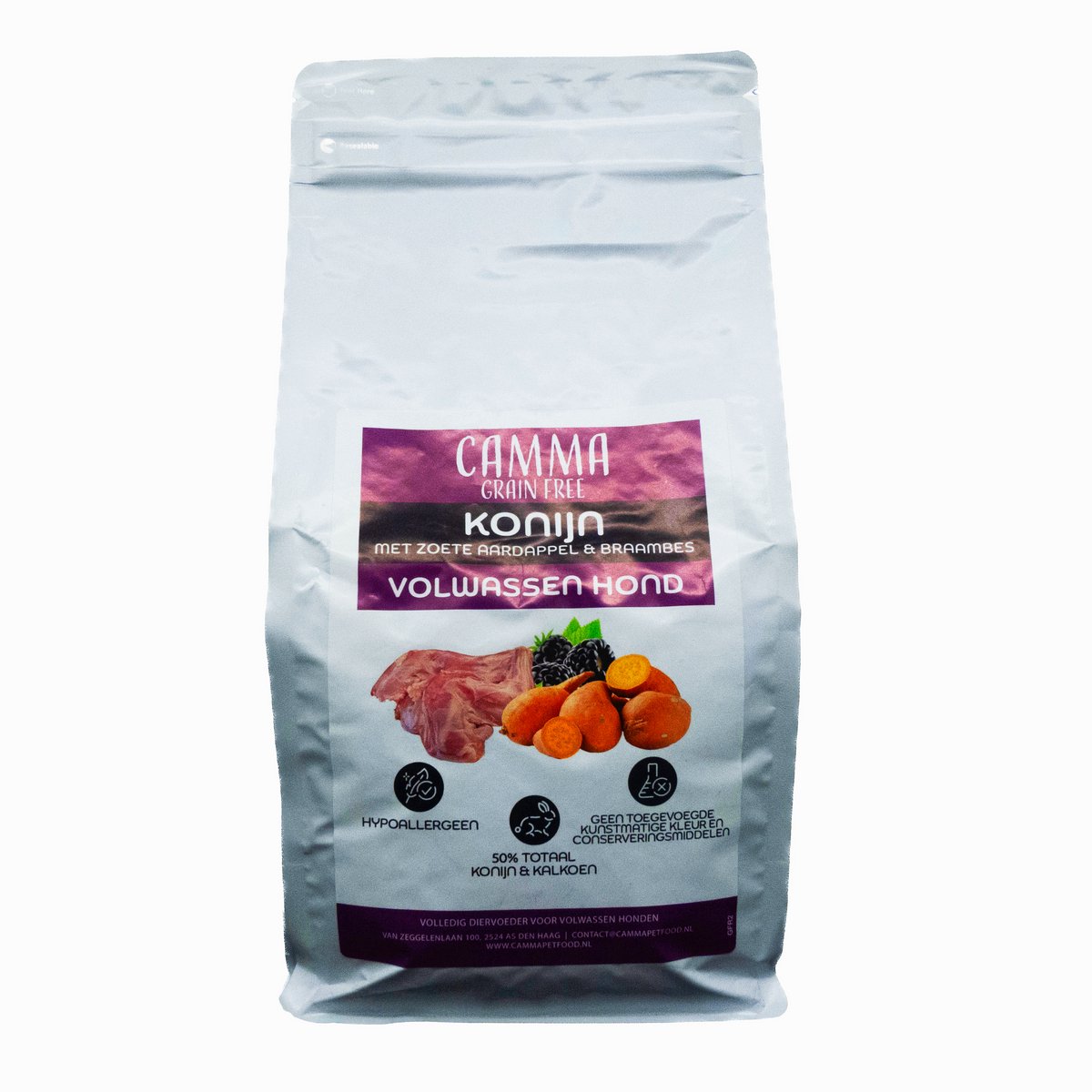 Camma Graanvrij Volwassen Hond Konijn met zoete aardappel en Braambes 2kg