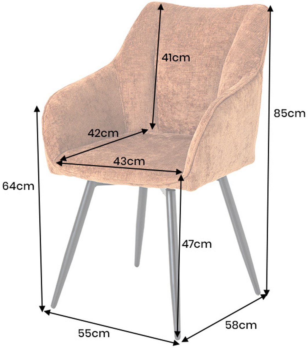 Draaibare Retro Stoel AVIGNON Roestbruin Chenille Zwart Metalen Poten - 46471