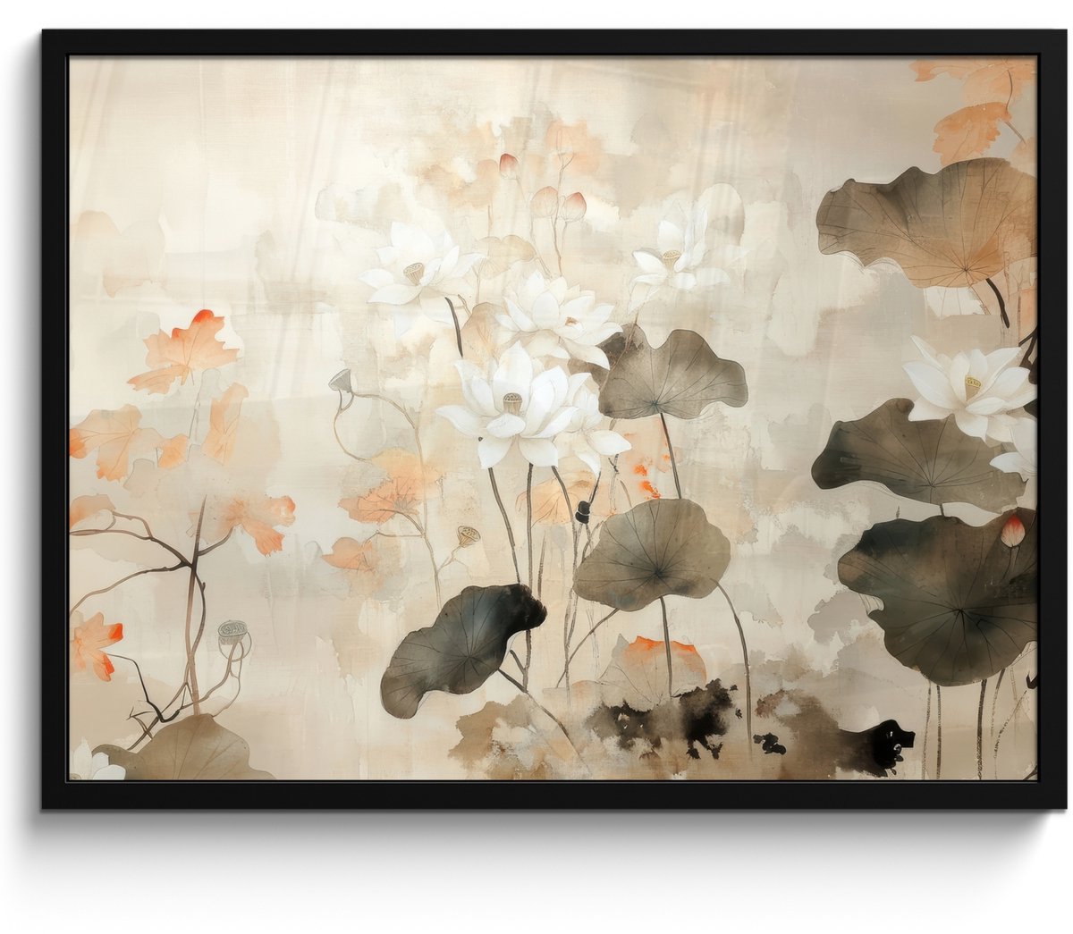 FrameYourWall Poster in lijst - Fotolijst 80x60 cm - Posters - Bloemen - Japandi - Wabi sabi - Posterlijst zwart - Decoratie - Wanddecoratie woonkamer - Muurdecoratie slaapkamer