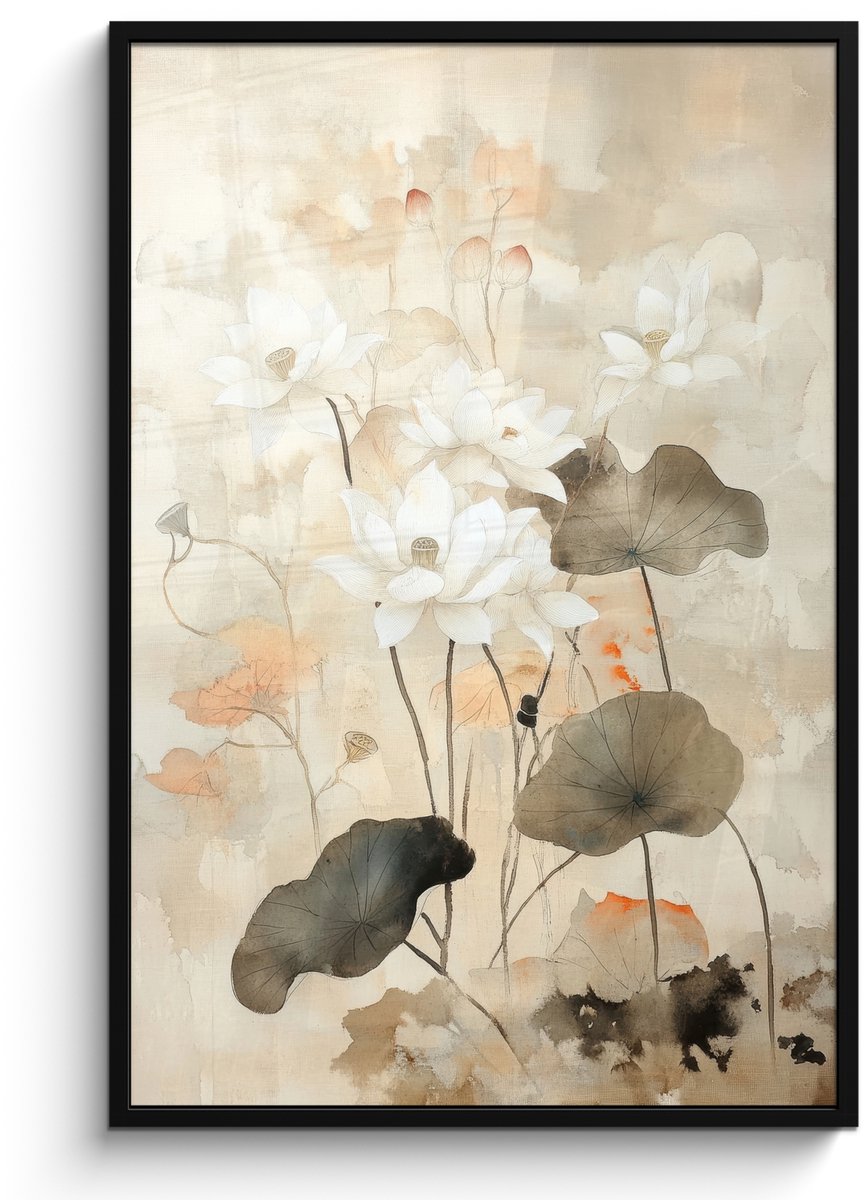 FrameYourWall Poster in lijst - Fotolijst 80x120 cm - Posters - Bloemen - Japandi - Wabi sabi - Posterlijst zwart - Decoratie - Wanddecoratie woonkamer - Muurdecoratie slaapkamer