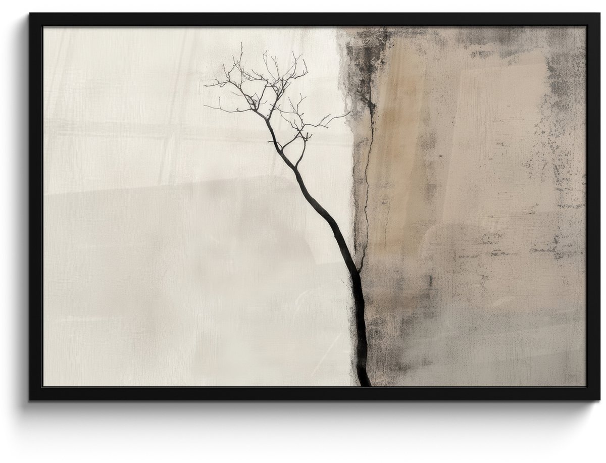 FrameYourWall Poster in lijst - Fotolijst 90x60 cm - Posters - Wabi sabi - Plant - Beige - Posterlijst zwart - Decoratie - Wanddecoratie woonkamer - Muurdecoratie slaapkamer Japandi - Plant