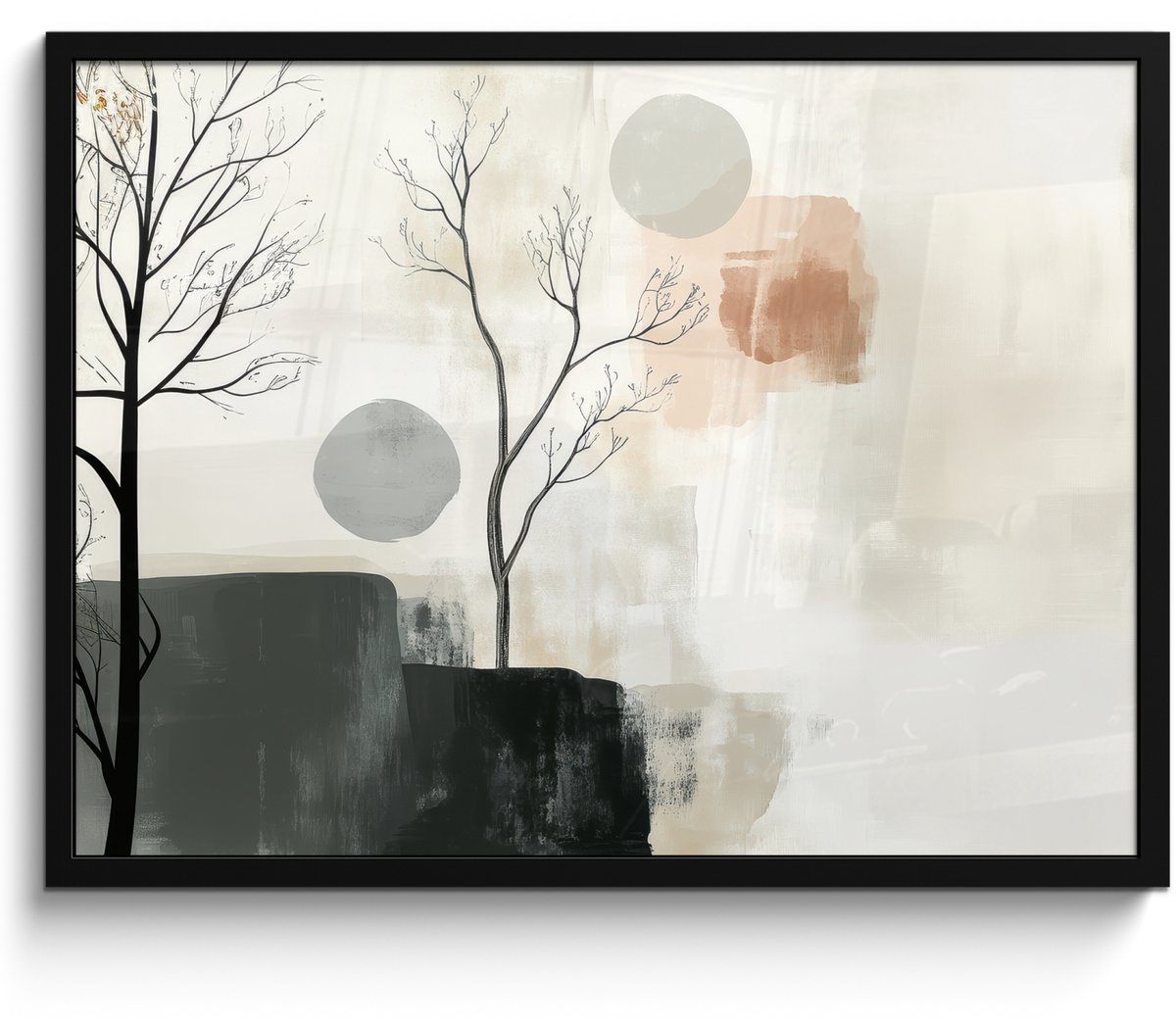 FrameYourWall Poster in lijst - Fotolijst 80x60 cm - Posters - Wabi sabi - Beige - Plant - Posterlijst zwart - Decoratie - Wanddecoratie woonkamer - Muurdecoratie slaapkamer Japandi - Natuur