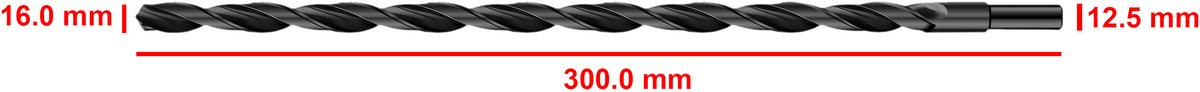 HSS M2 metaalboor 16,0x300 mm (verkleinde schacht)