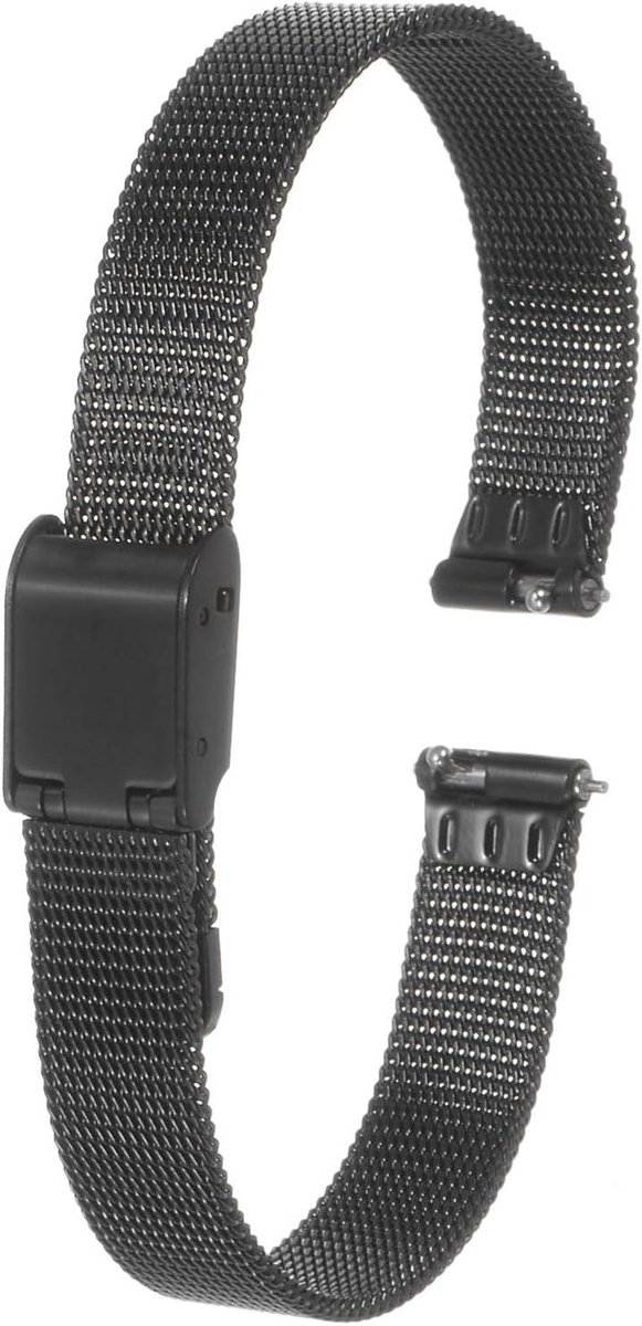 Roestvrij stalen mesh horlogeband 10mm snelsluiting verstelbaar in zwart - Unisex