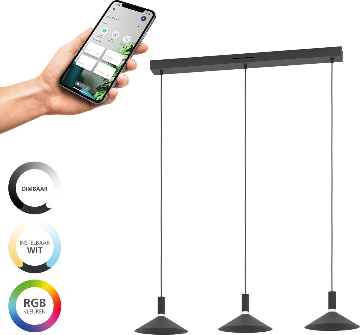 EGLO connect.z Conomavilla-Z Smart Hanglamp - LED - 92 cm - Zwart/Wit - Instelbaar RGB & wit licht - Dimbaar - Zigbee