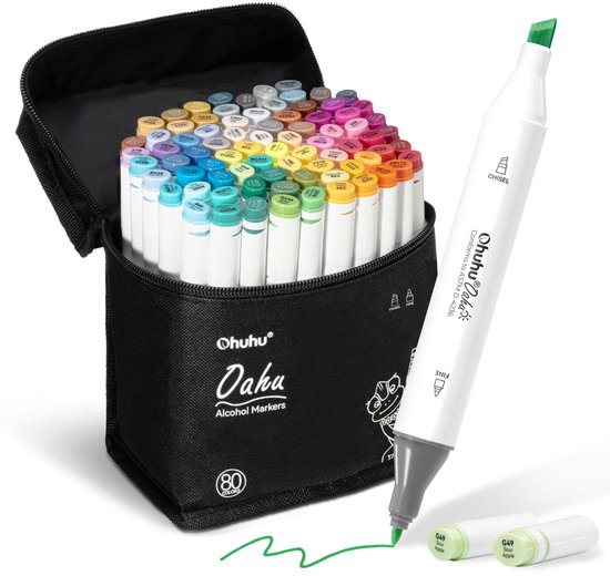 Ohuhu Oahu 80 kleuren Alcohol Art Markers Fine & Chisel