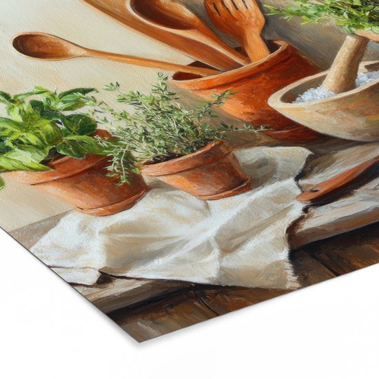 Poster in lijst - Fotolijst 80x60 cm - Posters - Potten - Kruiden - Hout - Posterlijst zwart - Decoratie - Wanddecoratie woonkamer - Muurdecoratie slaapkamer