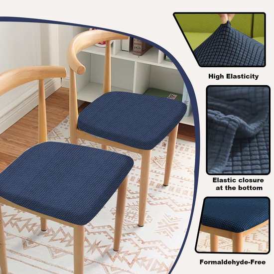 RFWR® 2 Stuks Stoelbekleding voor Bureaustoel en Eetkamerstoel - Beschermende Hoes in Blauw — afbeelding 5