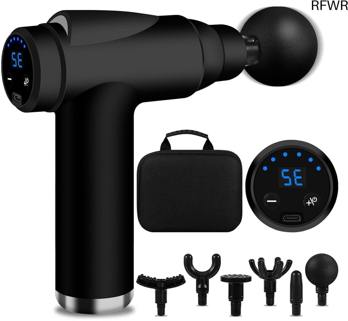 RFWR® Mini Spiermassagepistool met 32 Snelheden en 6 Massagekoppen - Draagbaar, Lichtgewicht, en Stil