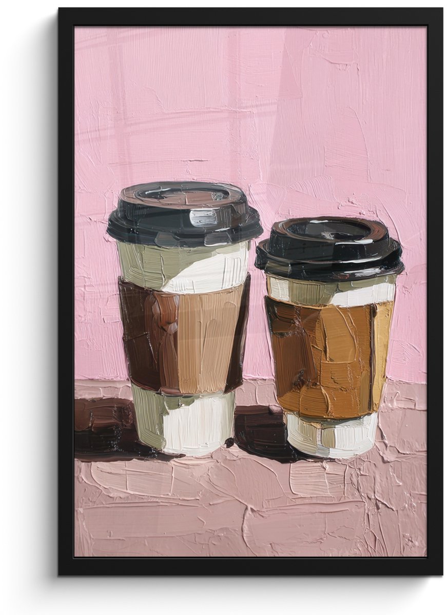 FrameYourWall Poster in lijst - Fotolijst 40x60 cm - Posters - Koffiebekers - Deksel - Verf - Textuur - Posterlijst zwart - Decoratie - Wanddecoratie woonkamer - Muurdecoratie slaapkamer