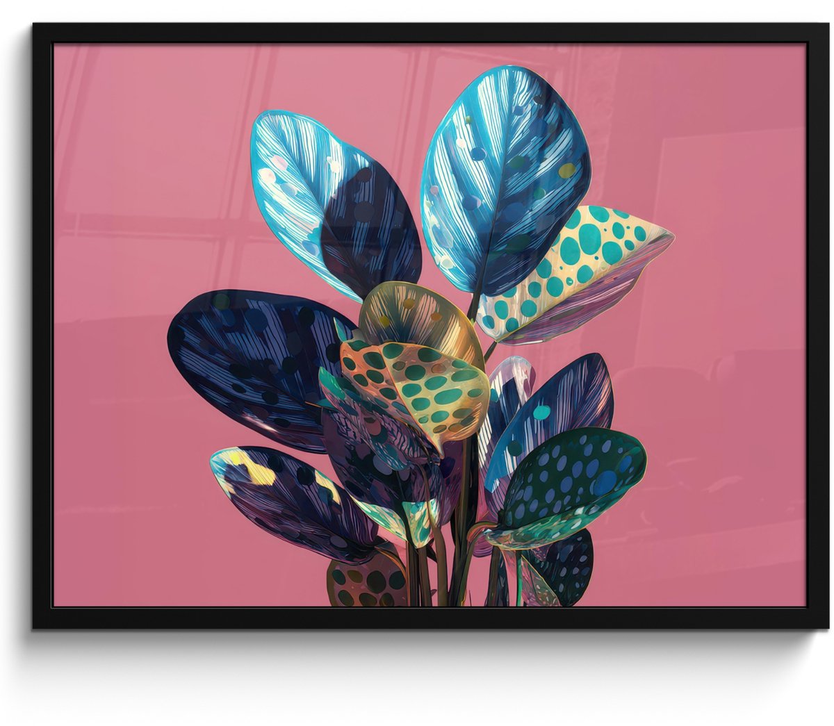 FrameYourWall Poster in lijst - Fotolijst 80x60 cm - Posters - Plant - Bladeren - Stippen - Abstract - Posterlijst zwart - Decoratie - Wanddecoratie woonkamer - Muurdecoratie slaapkamer