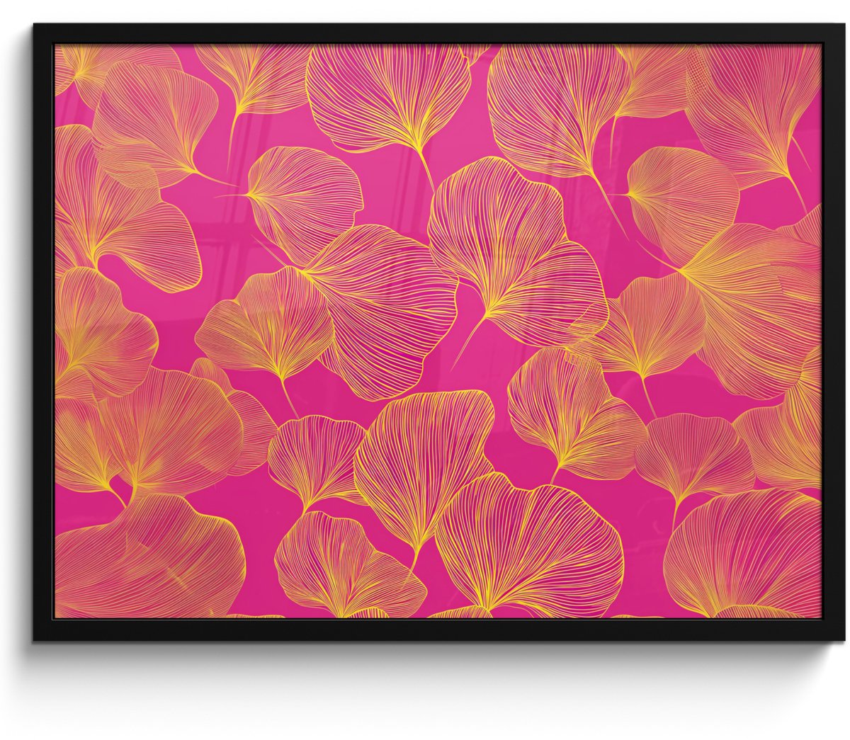 FrameYourWall Poster in lijst - Fotolijst 80x60 cm - Posters - Bladeren - Nerven - Grafisch - Roze - Posterlijst zwart - Decoratie - Wanddecoratie woonkamer - Muurdecoratie slaapkamer Bladeren - Grafisch