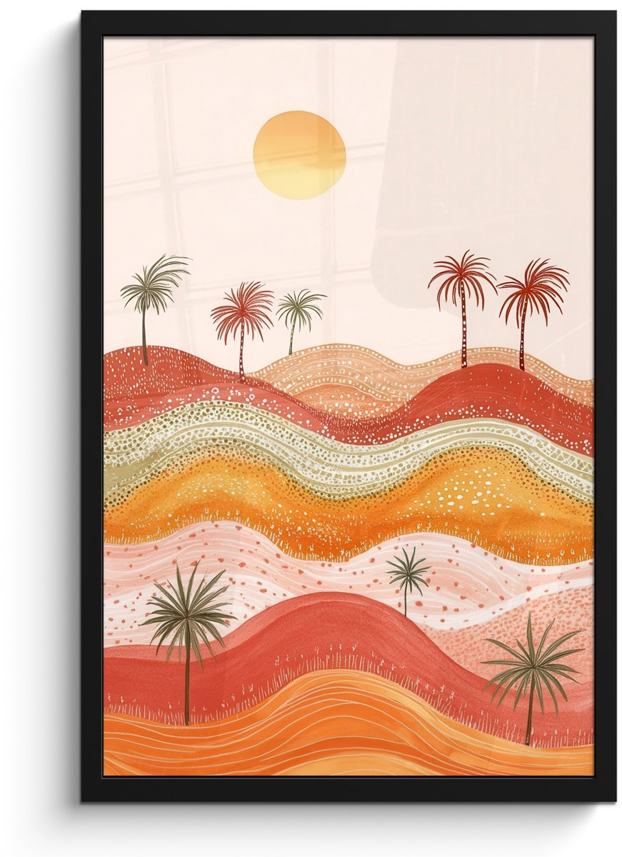 FrameYourWall Poster in lijst - Fotolijst 40x60 cm - Posters - Abstract landschap - Palmbomen - Kleurrijk - Posterlijst zwart - Decoratie - Wanddecoratie woonkamer - Muurdecoratie slaapkamer