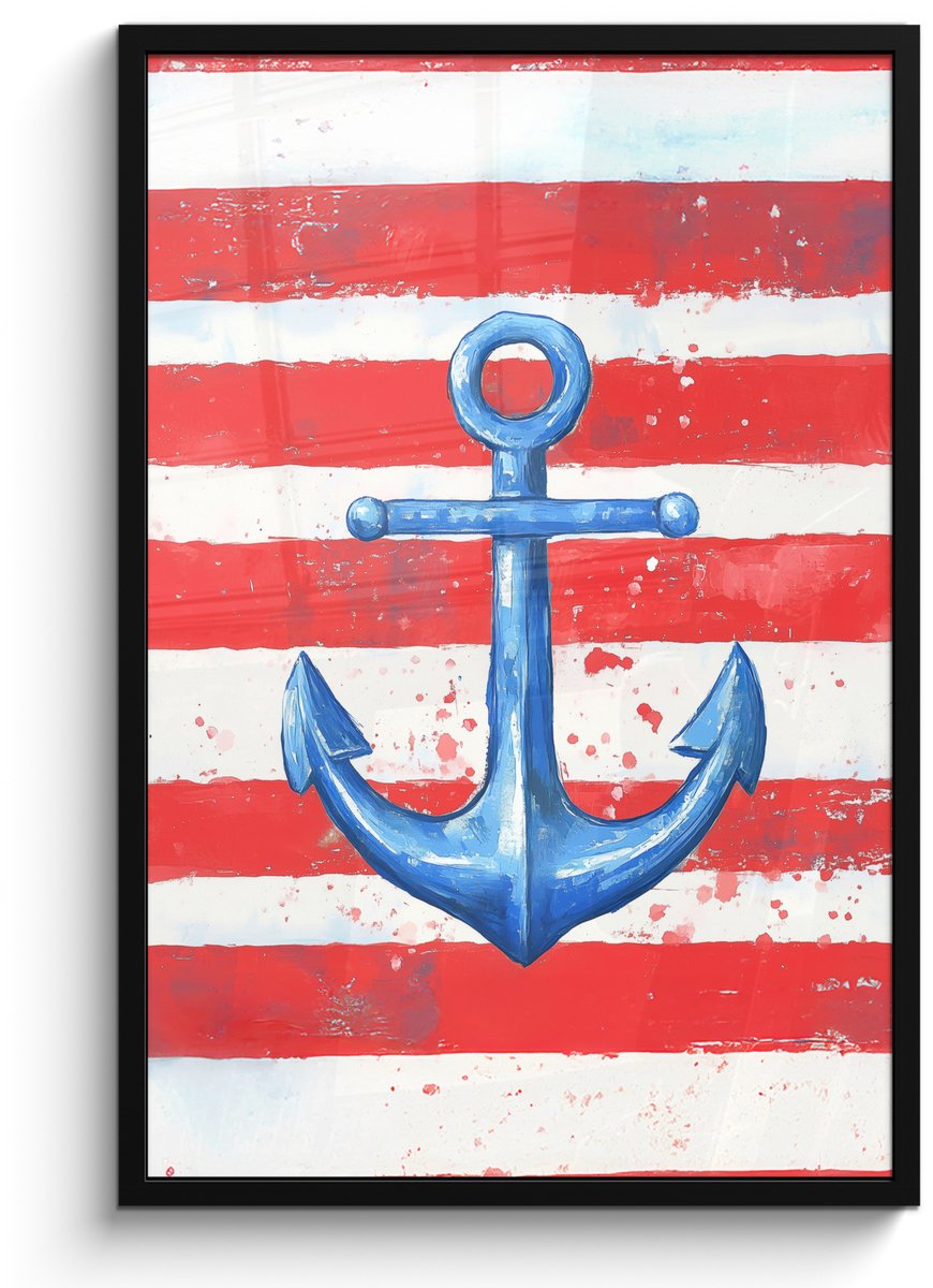FrameYourWall Poster in lijst - Fotolijst 60x90 cm - Posters - Anker - Verfspatten - Rood - Blauw - Posterlijst zwart - Decoratie - Wanddecoratie woonkamer - Muurdecoratie slaapkamer