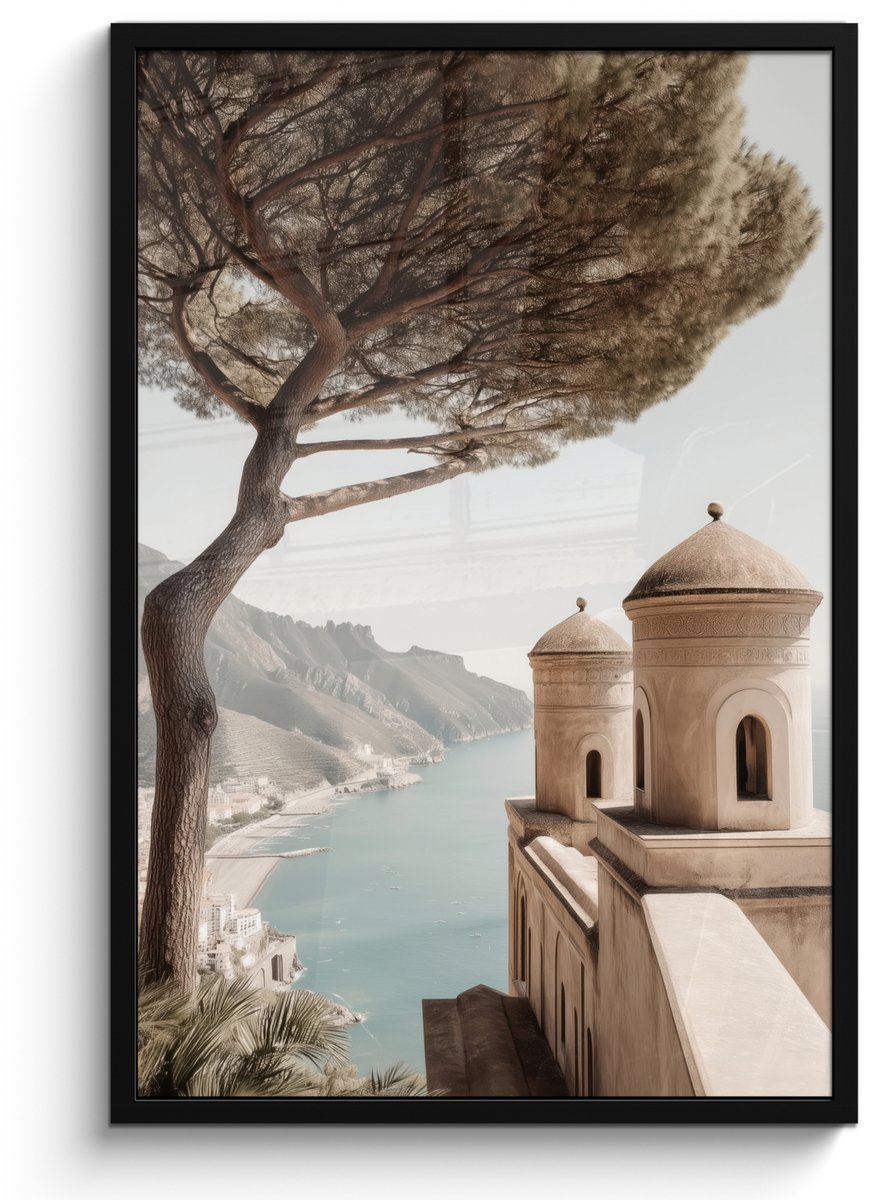 FrameYourWall Poster in lijst - Fotolijst 60x90 cm - Posters - Kust - Klif - Boom - Gebouw - Posterlijst zwart - Decoratie - Wanddecoratie woonkamer - Muurdecoratie slaapkamer