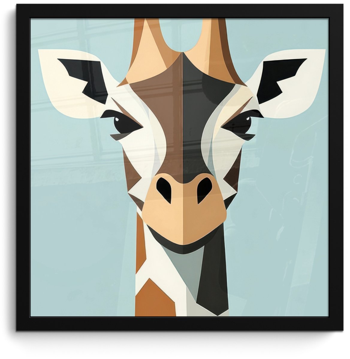 FrameYourWall Poster in lijst - Fotolijst 40x40 cm - Posters - Giraffe - Illustratie - Bruin - Minimalistisch - Posterlijst zwart - Decoratie - Wanddecoratie woonkamer - Muurdecoratie slaapkamer