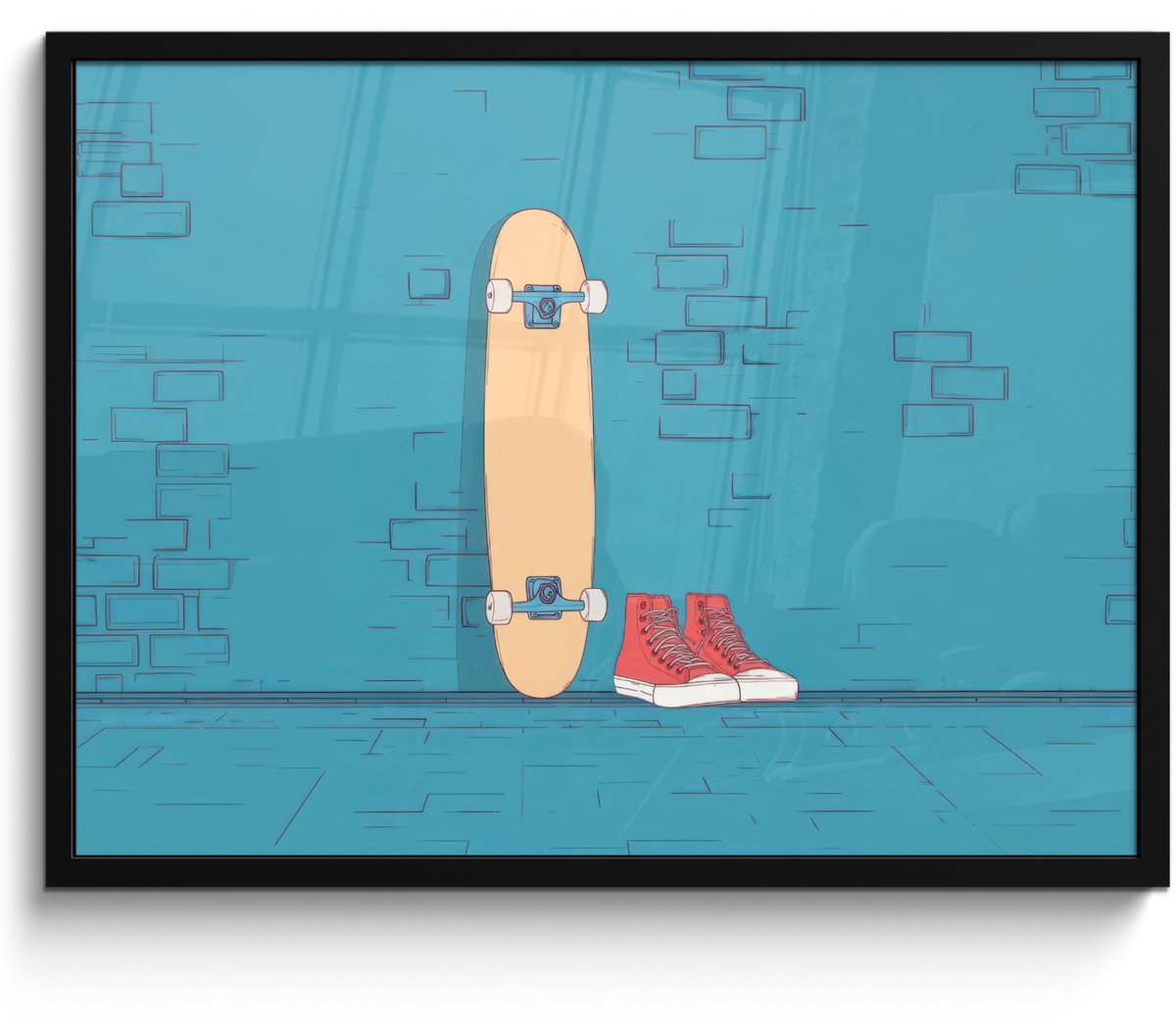 FrameYourWall Poster in lijst - Fotolijst 80x60 cm - Posters - Skateboard - Gympen - Rood - Minimalistisch - Posterlijst zwart - Decoratie - Wanddecoratie woonkamer - Muurdecoratie slaapkamer - Kerstversiering - Kerstdecoratie voor binnen - Kerstmis