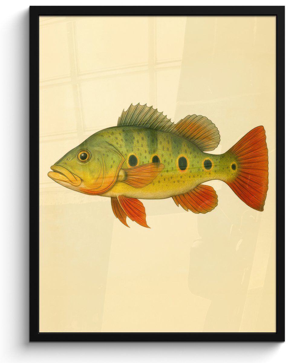FrameYourWall Poster in lijst - Fotolijst 60x80 cm - Posters - Schubben - Vis - Groen - Illustratie - Posterlijst zwart - Decoratie - Wanddecoratie woonkamer - Muurdecoratie slaapkamer Vis - illustratie - Schubben