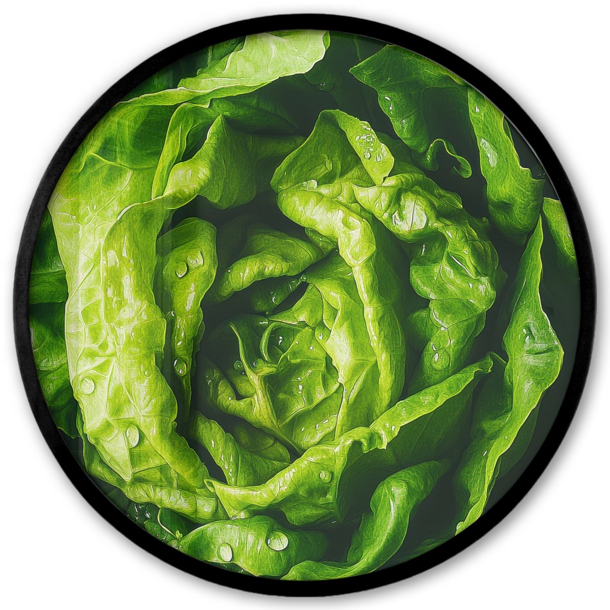 FrameYourWall Poster in lijst Rond - Fotolijst 40x40 cm - Posters - Groente - Sla - Groen - Ronde posterlijst zwart - Decoratie - Wanddecoratie woonkamer - Muurdecoratie slaapkamer
