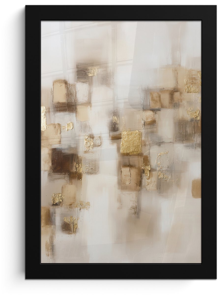 FrameYourWall Poster in lijst - Fotolijst 20x30 cm - Posters - Abstracte vierkanten - Aardetonen - Mistig - Posterlijst zwart - Decoratie - Wanddecoratie woonkamer - Muurdecoratie slaapkamer Aardetonen - Mistig - Abstract
