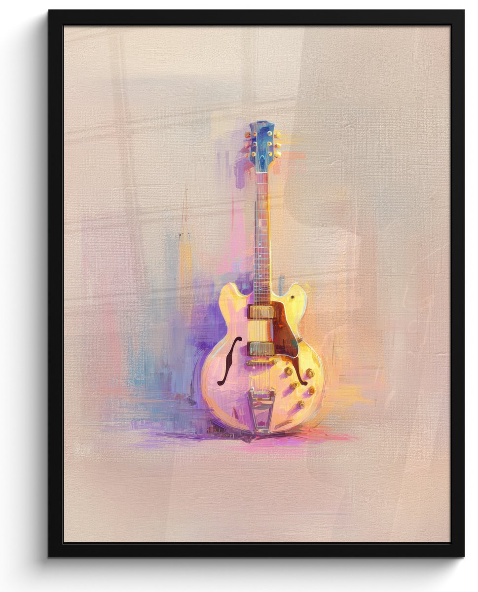 FrameYourWall Poster in lijst - Fotolijst 60x80 cm - Posters - Gitaar - Pastel - Schilderachtig - Posterlijst zwart - Decoratie - Wanddecoratie woonkamer - Muurdecoratie slaapkamer