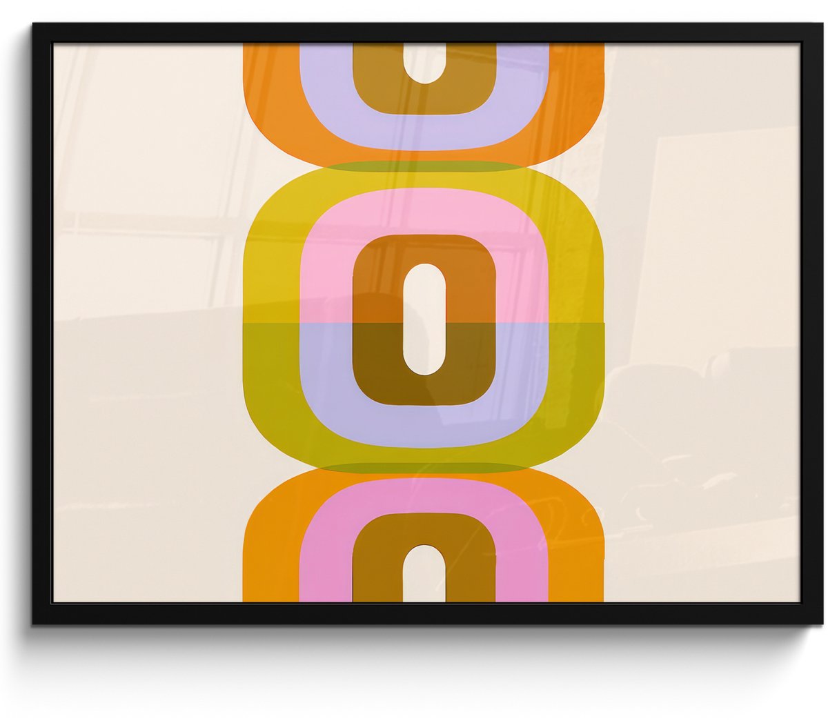 FrameYourWall Poster in lijst - Fotolijst 80x60 cm - Posters - Stapel - Vormen - Geblokt - Oranje - Posterlijst zwart - Decoratie - Wanddecoratie woonkamer - Muurdecoratie slaapkamer