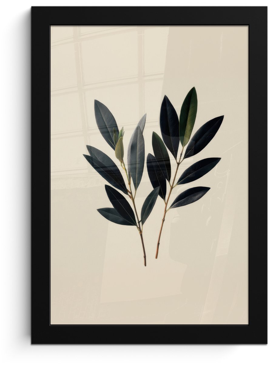 FrameYourWall Poster in lijst - Fotolijst 20x30 cm - Posters - Ovaalvormige bladeren - Diep groen - Symmetrisch - Posterlijst zwart - Decoratie - Wanddecoratie woonkamer - Muurdecoratie slaapkamer