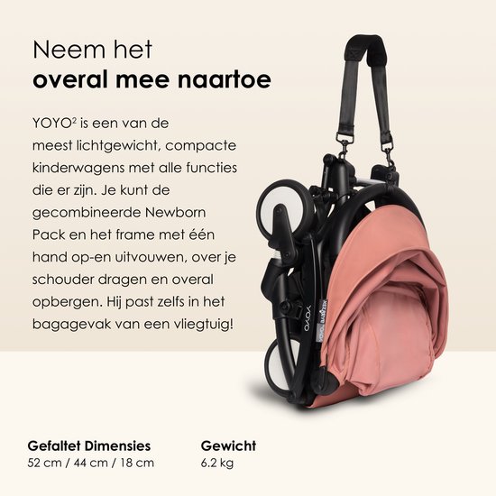 BABYZEN YOYO2 Kinderwagen (Zwart Frame met Ginger 6+ Kleurenpakket) - Inclusief Harnas, Rugleuning, Kapverlengingen, Schouderband, Opbergtas, Zitkussen en Bijpassende Kap van Merkloos — afbeelding 5