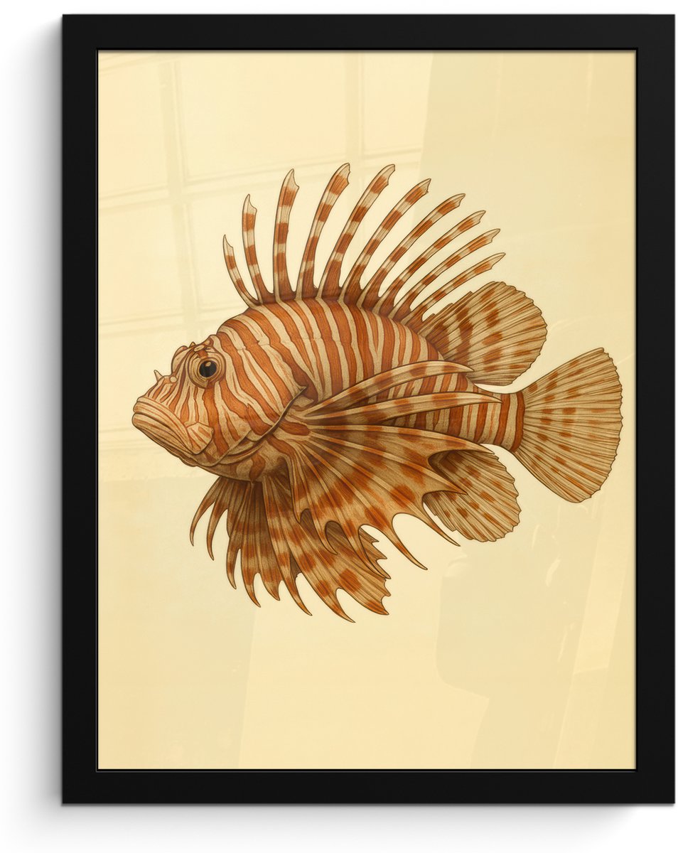 FrameYourWall Poster in lijst - Fotolijst 30x40 cm - Posters - Strepen - Vis - Rond - Stekels - Posterlijst zwart - Decoratie - Wanddecoratie woonkamer - Muurdecoratie slaapkamer Vis - Stekels