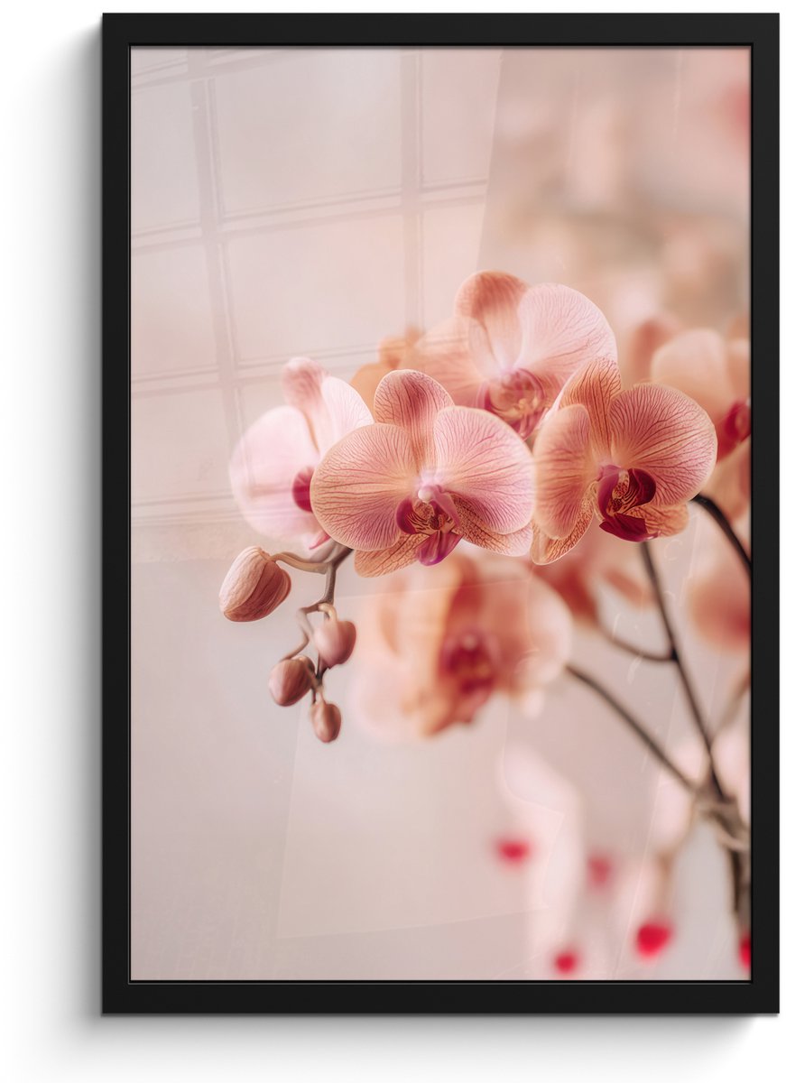 FrameYourWall Poster in lijst - Fotolijst 40x60 cm - Posters - Orchidee - Bloemen - Roze - Bloemblaadjes - Posterlijst zwart - Decoratie - Wanddecoratie woonkamer - Muurdecoratie slaapkamer